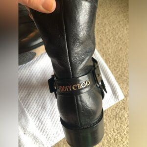 Jimmy Choo Black Leather Buckle Booties 37.5